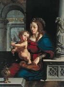 Joos van cleve Madonna and Child againt the renaissance background Sweden oil painting artist